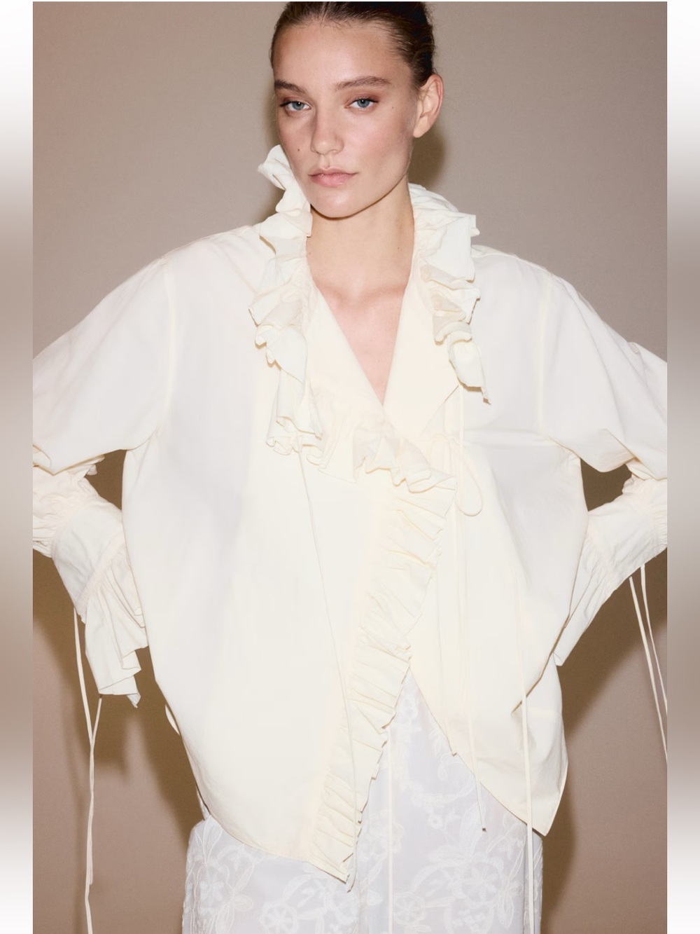 H&M EDITION NWT CREAM RUFFLED COTTON BLOUSE SIZE SMALL